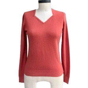Vintage 60s Pure Cashmere Coral/Salmon Sweetheart Neck Knit Sweater Braemar